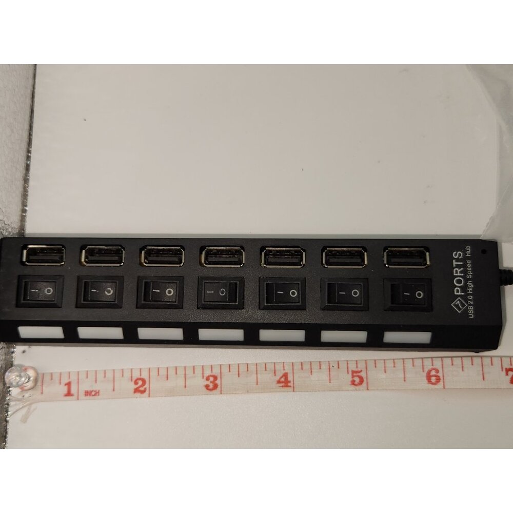 USB 2.0 Hub,  7-Port USB Data Hub Splitter with 12" Cable USB Extension Powered